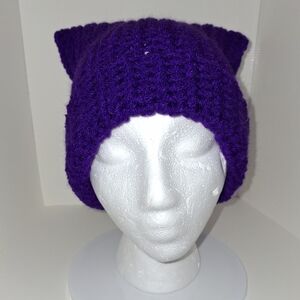 Beanie Cap Cat Ears Purple Hat Handmade